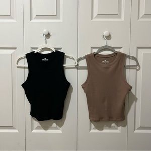 Hollister Black and Tan/Brown Rib-Knit Sleeveless Top, Small